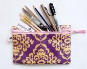 Laminated Cotton Zippy Pouch/ Kids Pencil Case/ Art Supplies Case/ Storage Pouch/ Carry All/ Gadget Case/ Waterproof/ Damask Print