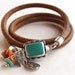 Turquoise silver leather wrap bracelet bangle