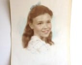 Vintage Hand Tinted Portrait of Brunette Young Girl Hand Coloring photography 1930s