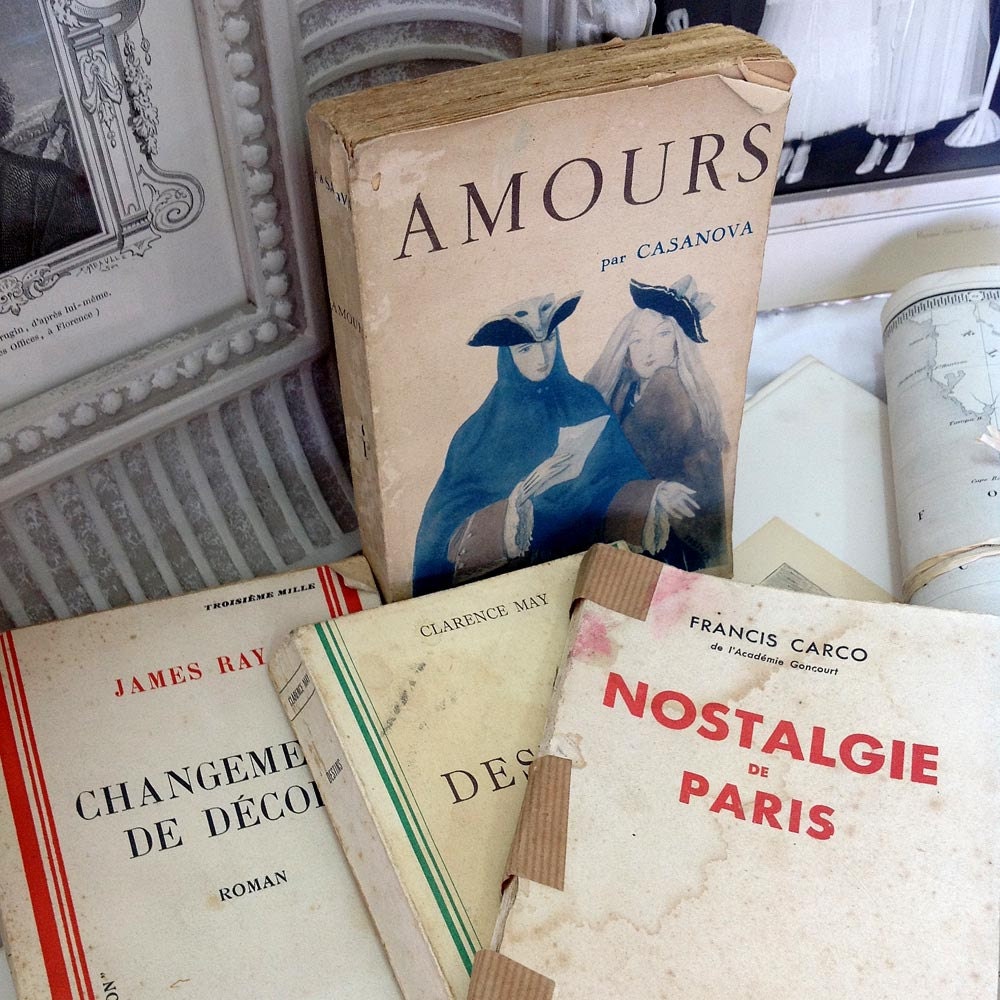 4 French Vintage Books Shabby Chic Style Paper Ephemera Collage Art Inspiration