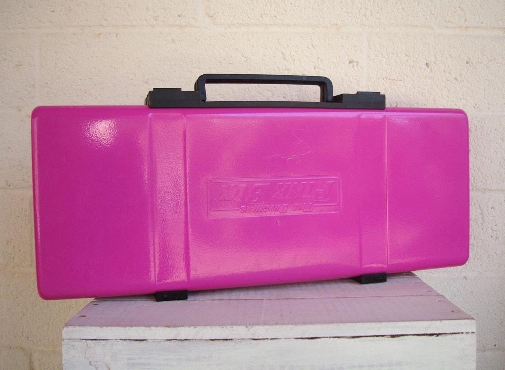HOT PINK Metal BOX: Industrial Style Tool Box, Art Case Carrier