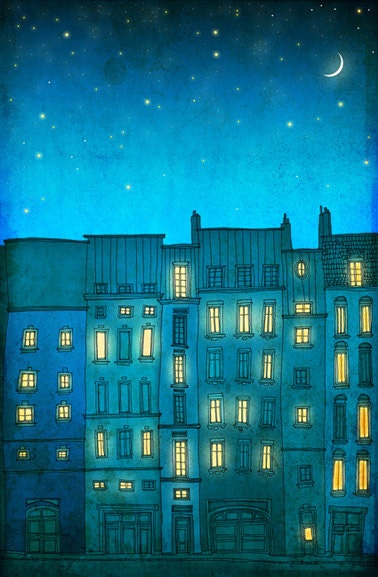 Paris illustration - You are not alone - 10x14 art print - Fine art illustration - Art Posters - Paris art, Paris decor, Wall art, turquoise