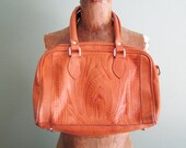 vintage leather purse/ tooled leather mini duffel hand bag/ Western tooled bag