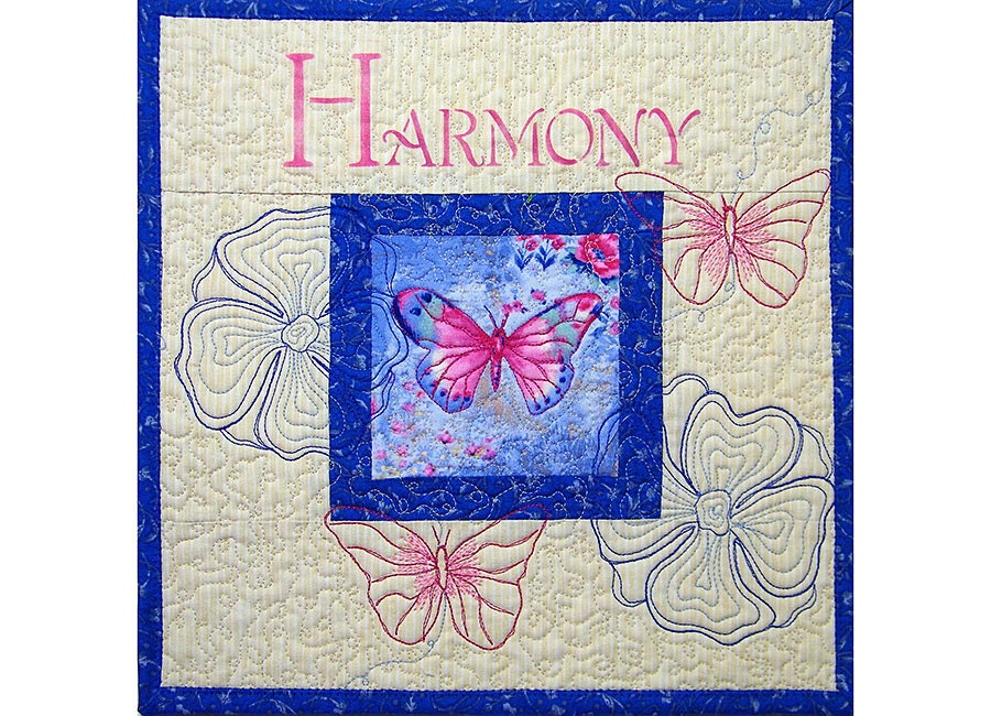 Mini Art Wall Hanging Quilt, Blue and Pink, Butterfly, Under 50 - thebutterflyquilter
