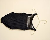 90s black onepiece striped swimsuit sheer gothic nior