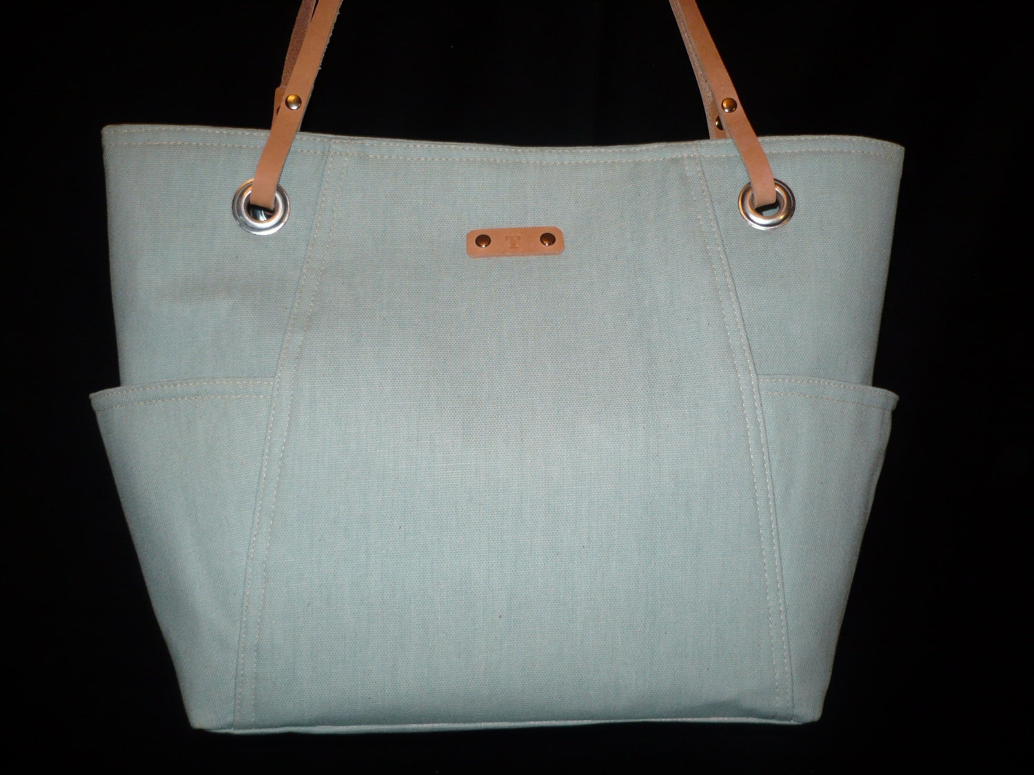Seafoam Green Canvas Bag Purse, Handmade handbag, Shoulder Bag with leather handles
