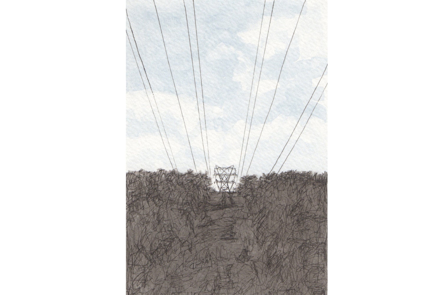 Power Lines - Original Watercolor / Pen & Ink Drawing
