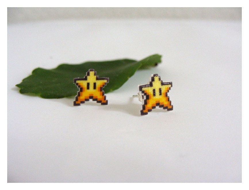Starman pixel earrings - Retro Game Sprite Jewelry and Accessories