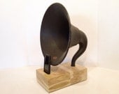 Acoustic  iPhone Speaker Dock Utilizing a Vintage Antique Atwater Kent Gramophone Phonograph Horn -Ready to Ship-