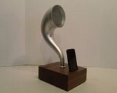 Acoustic iPhone Speaker Dock Utilizing a Vintage Antique Gooseneck for a Gramophone Horn -Ready to Ship-