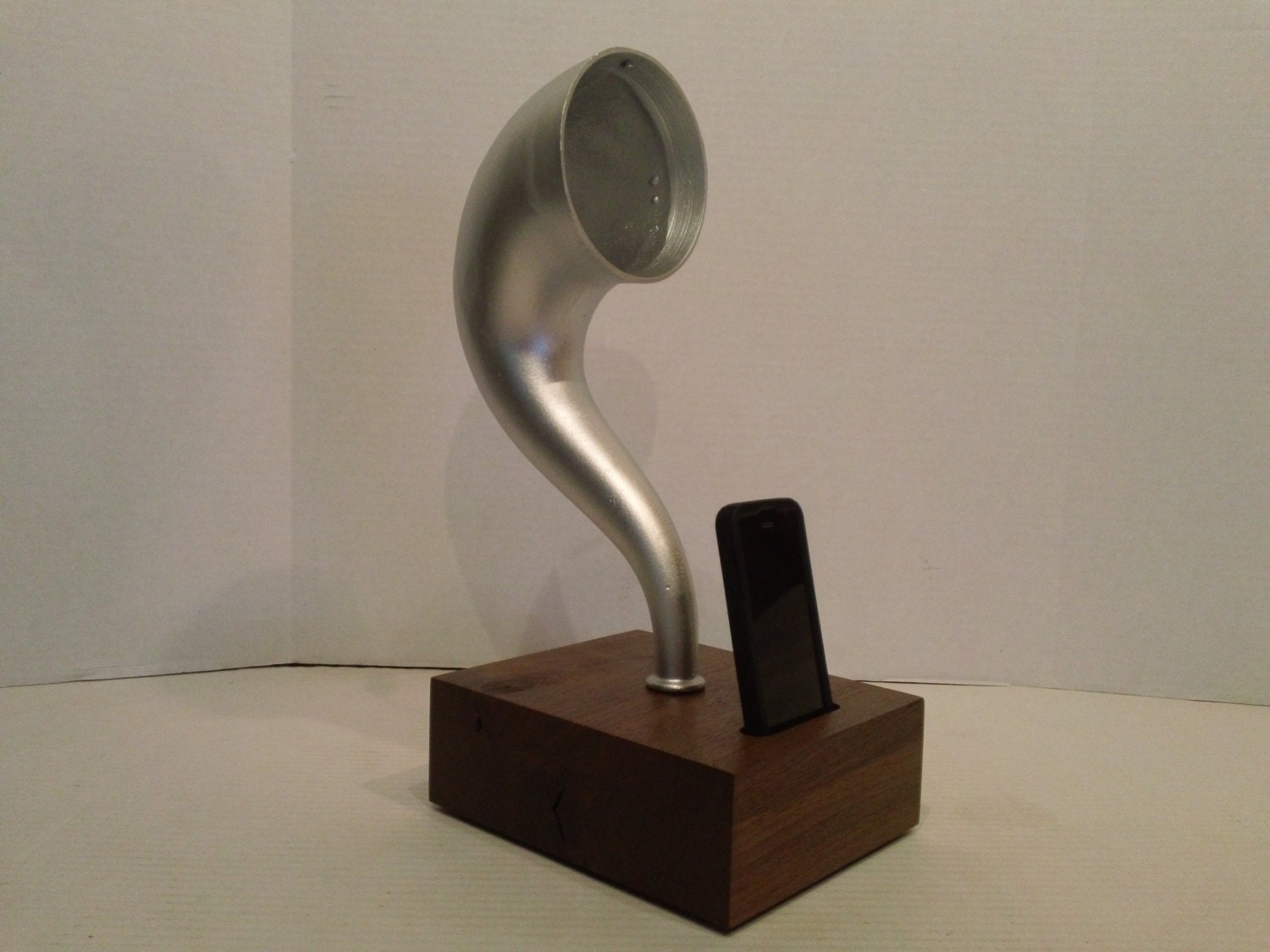 Acoustic iPhone Speaker Dock Utilizing a Vintage Antique Gooseneck for a Gramophone Horn -Ready to Ship-