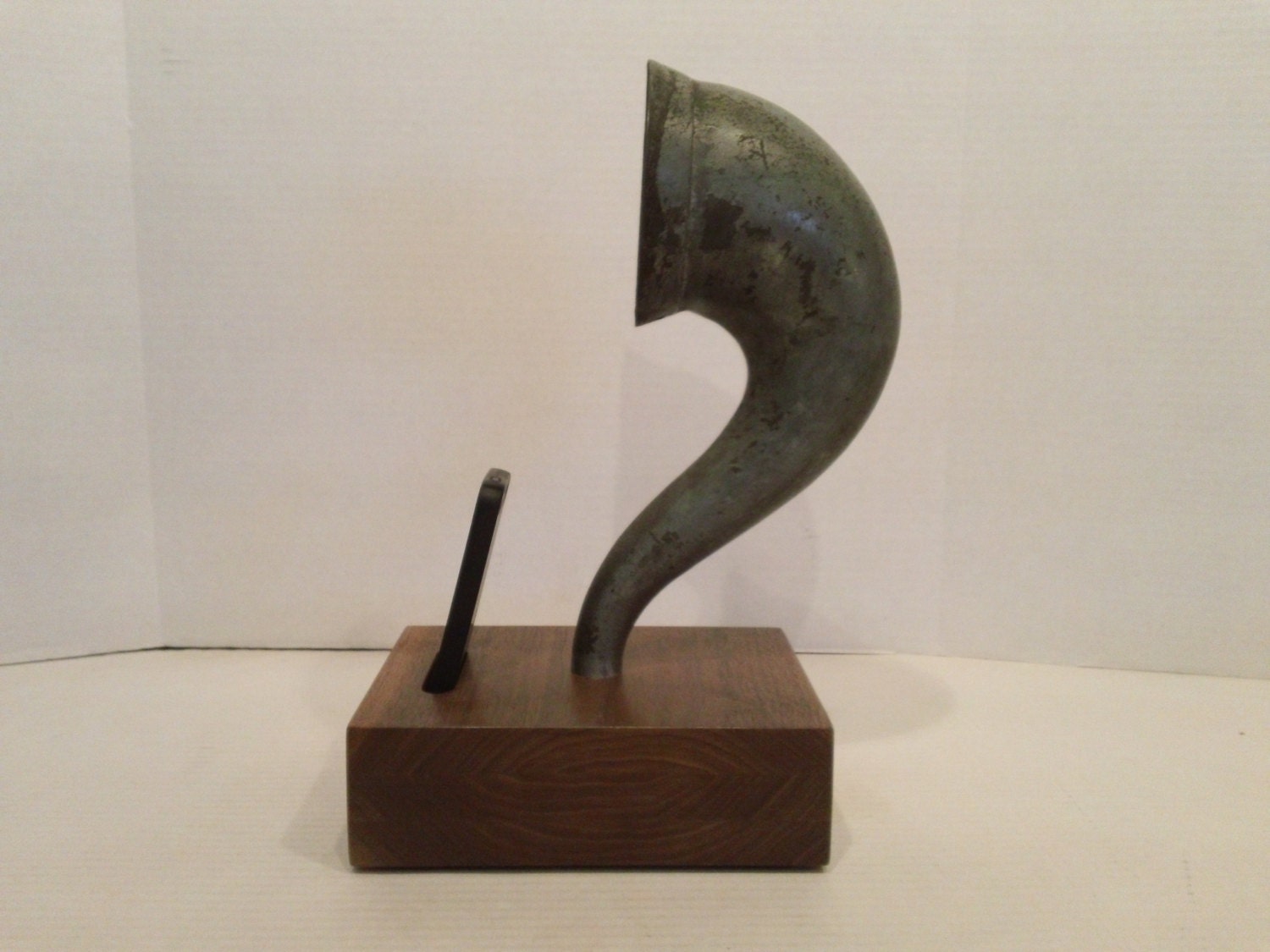 Acoustic iPhone Speaker Dock Utilizing a Vintage Antique Gooseneck for a Gramophone Horn -Ready to Ship-