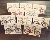 Notecards-Vintage Bicycle Notecard Set -Hello, Friend Card-Fun-10 Pack-10 Different Colors-Stationery-Each Card UNIQUE- Blank Inside