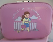 Vintage Childs Girls 1970s Going To Grandma's Pink Suitcase Luggage- Overnight Bag -Purse- Storage Box- Carry-On - LittleMarin