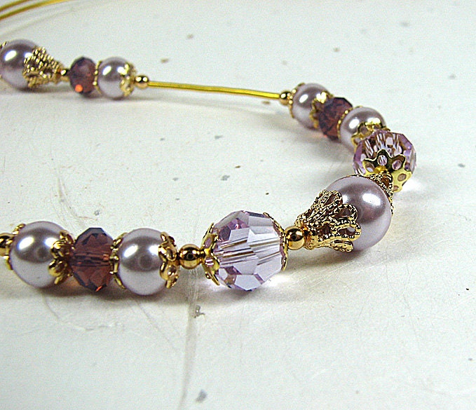 Lavender purple necklace Single strand Swarovski crystal and glass pearl beaded necklace Bridesmaid gift Prom wedding bridal beaded jewelry