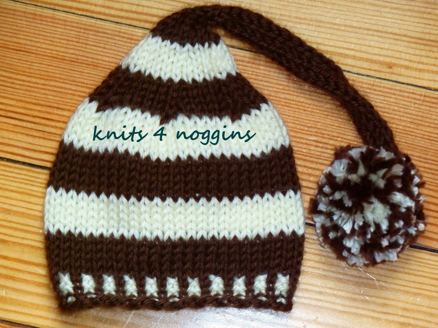 Knitted hat, baby boy or girl, brown and off white stripes, MORE COLORS AVAILABLE,  pom pom hat, picture prop, baby gift keepsake