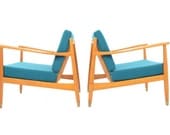 Pair of Swedish Modern Mid Century Lounge Chairs in Birch