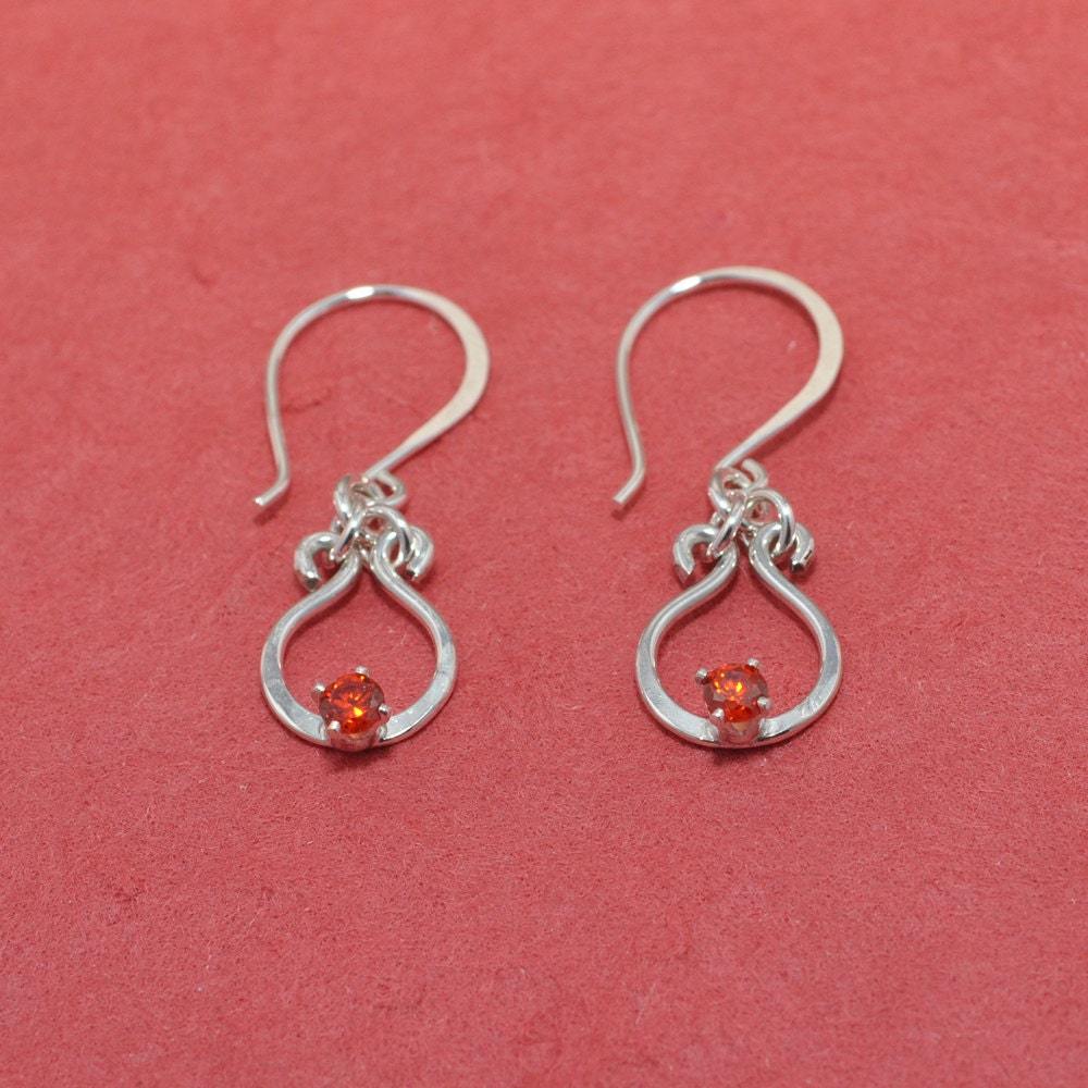 Red Crystal Earrings, Sterling Silver, Metalwork, Horse Shoe, Dangle Earrings