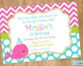 WHALE Printable Invitation, Personalized WHALE Birthday Invite, Birthday Girl, Baby Shower