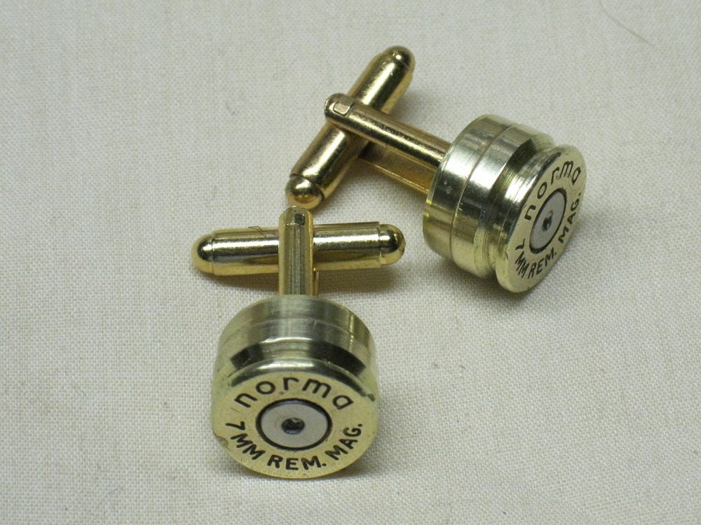Bullet Cufflinks 7mm Remington Magnum Brass Norma