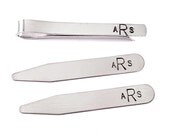 Personalized Collar Stay and Tie Bar Set - Hand Stamped Aluminum Tie Bar - Stainless Collar Stay - Gift For Him - Wedding Gift - Fathers Da