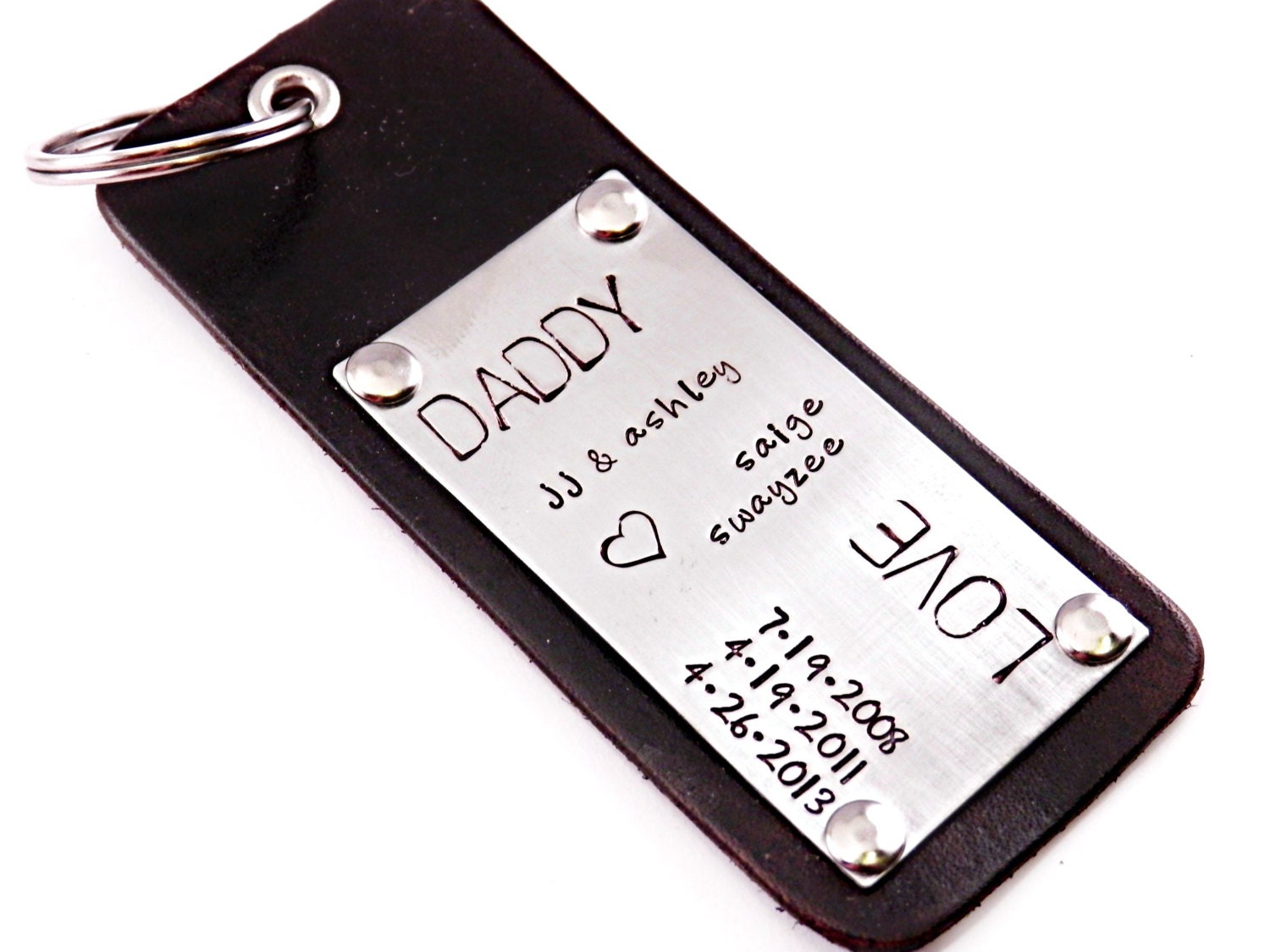Personalized Leather Key Chain - Leather Key Fob -  Hand Stamped Stainless Steel and Leather  - Father's Day - Gift for Dad - Gift for Him