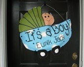 XL Baby Carriage Burlap Door Hanger