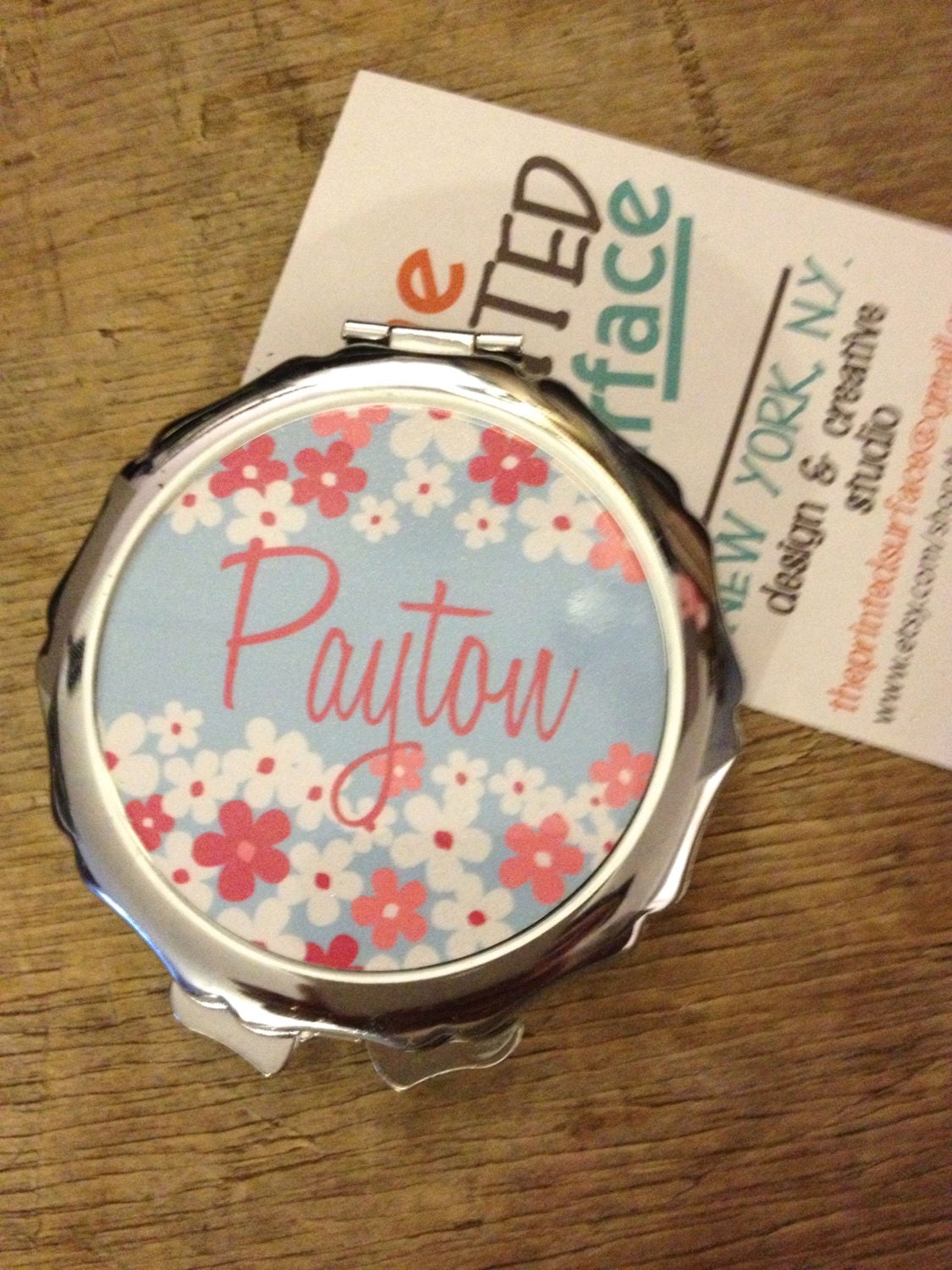 Personalized Compact Mirror- Ditzy Floral pattern design pocket mirror- Great Bridal / bridesmaid gift idea birthday gift