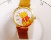 Vintage Winnie the Pooh Watch, by Timex, Rotating Honey Bees Second Hand,Original Leather Band