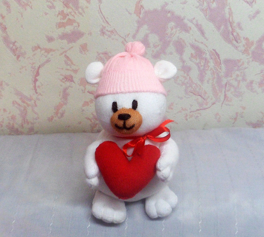 Soft Sock Toy Teddy Bear With Heart in Paws