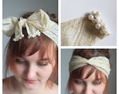 Genuine Antique Lace head scarf with pearl detailing