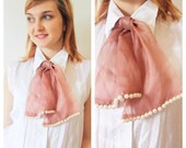 Buy-1-Get-1-Free: Peach Silk Organza Neck Tie with Pearl Embellishment