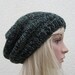 Hand Knit womens and mens hat, Slouch beanie hat in Thyme Green and Black, Unisex Fashion Autumn and Winter Accessories