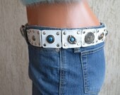 Vintage UNIQUE Genuine Leather Belt - Steel Flowers