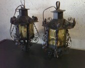 Vintage Spanish Patio Lanterns - C. 1960's - Stained Glass - Outdoor - Southwestern - Lights