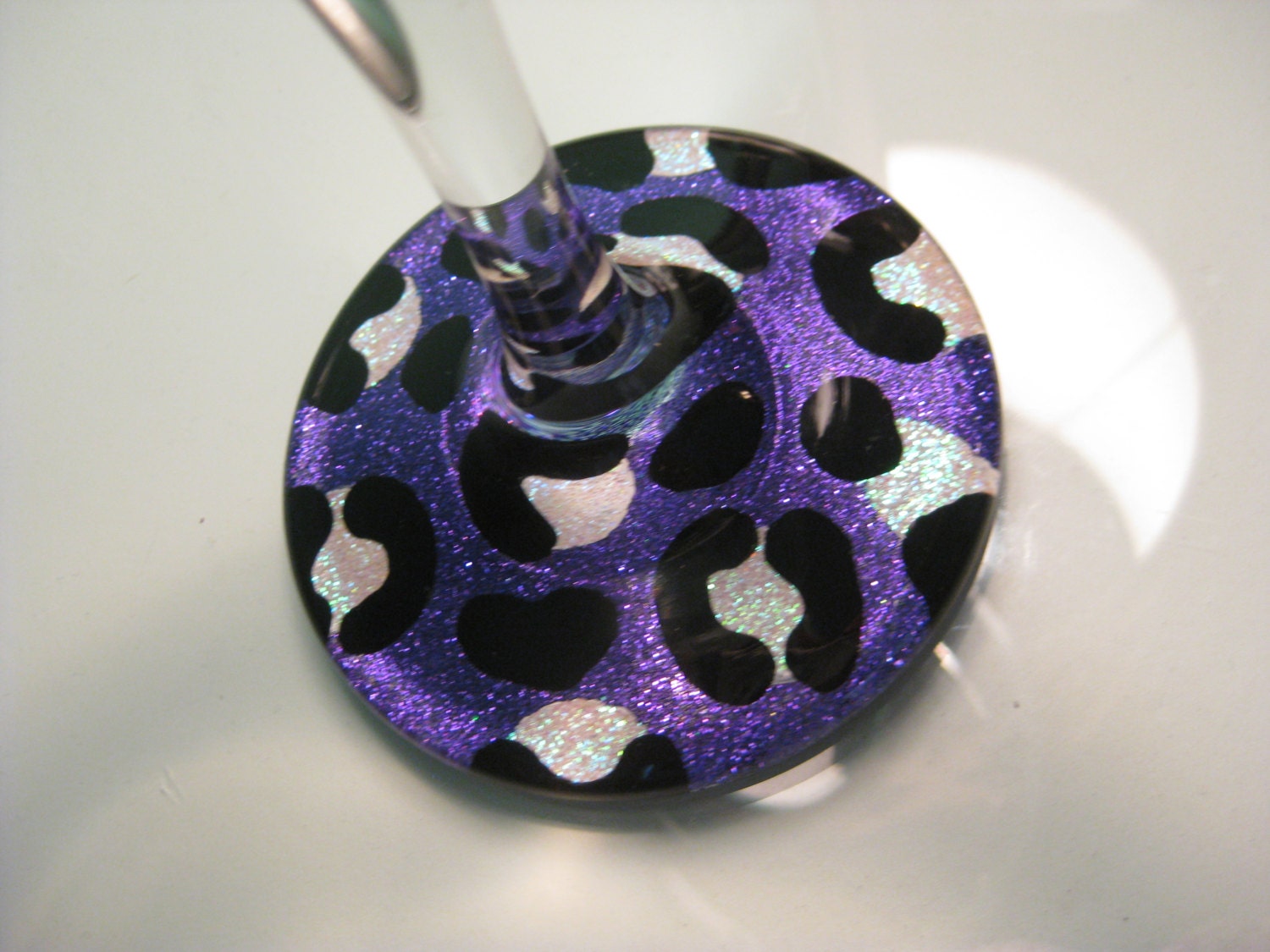 Glittery Hand-Painted Cheetah / Leopard Print  Wine / Martini Glass