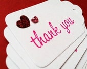 Gift Tag (set of 30) - thank you glitter pink heart with hole punch