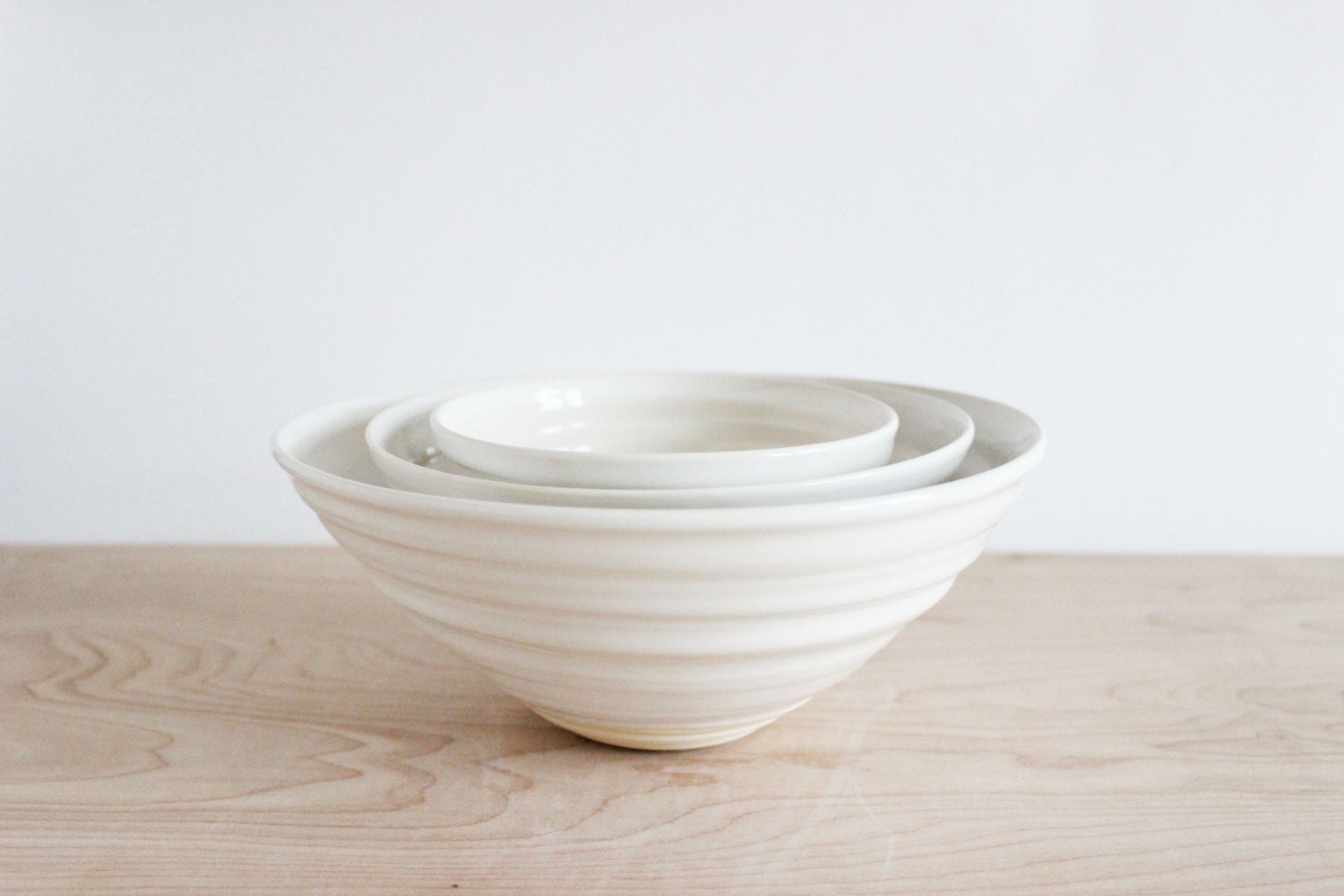Made to order. Pottery nesting bowl set, white-on-white modern pottery dishes, by julia paul pottery