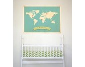25% OFF SALE World Roots Map 18x24 Customized Print (Blue)