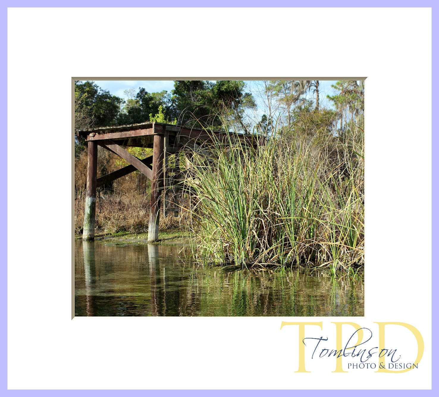 Wild Grasses and Wooden Fishing Dock Summer Photography Print, Matted Artwork