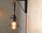 Trouble Lamp Sconce. Plug in. Vintage Industrial style Edison Light.