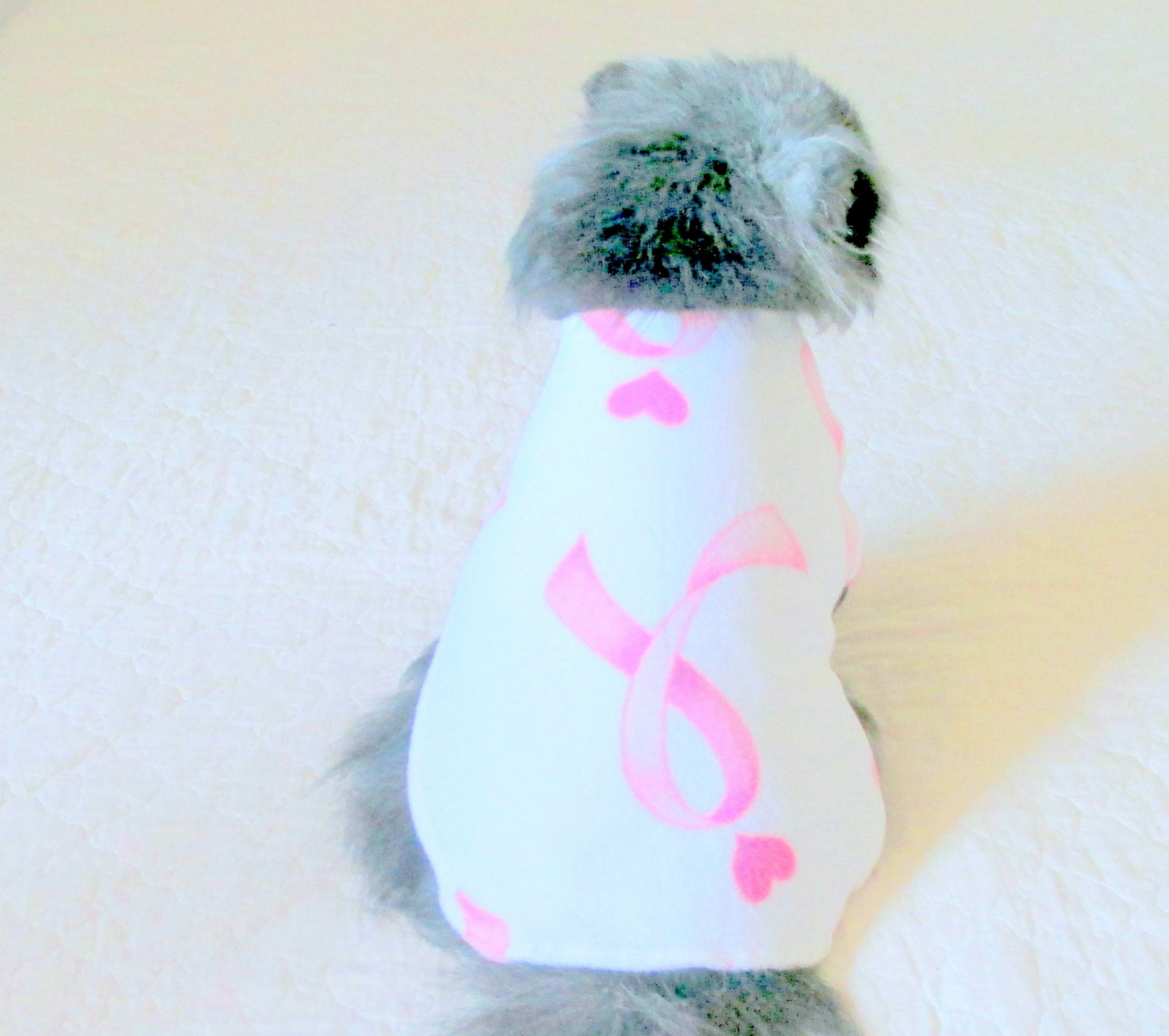 Pink Ribbon Pet Clothes - Small Dog's Fleece Coat w/Felt Heart Trim at Front