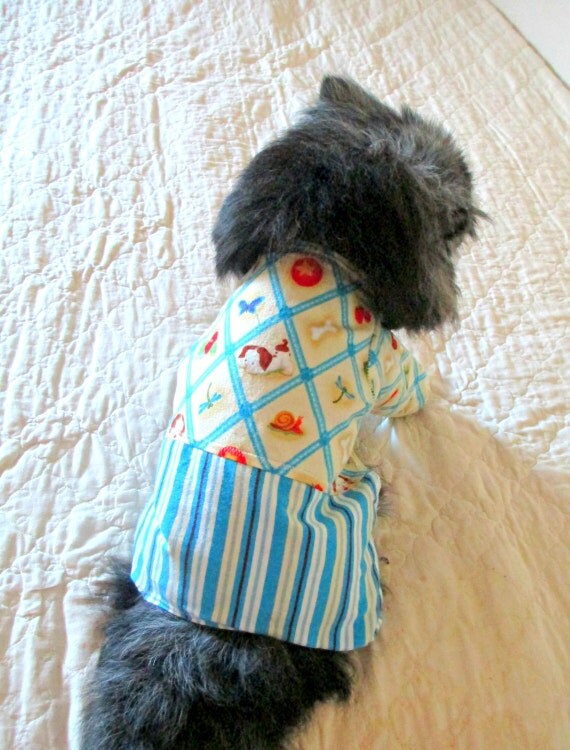 Small Canine's Pajamas Flannel Poky Little Puppy Print - Made to Order Multicolored for Pomeranian Size