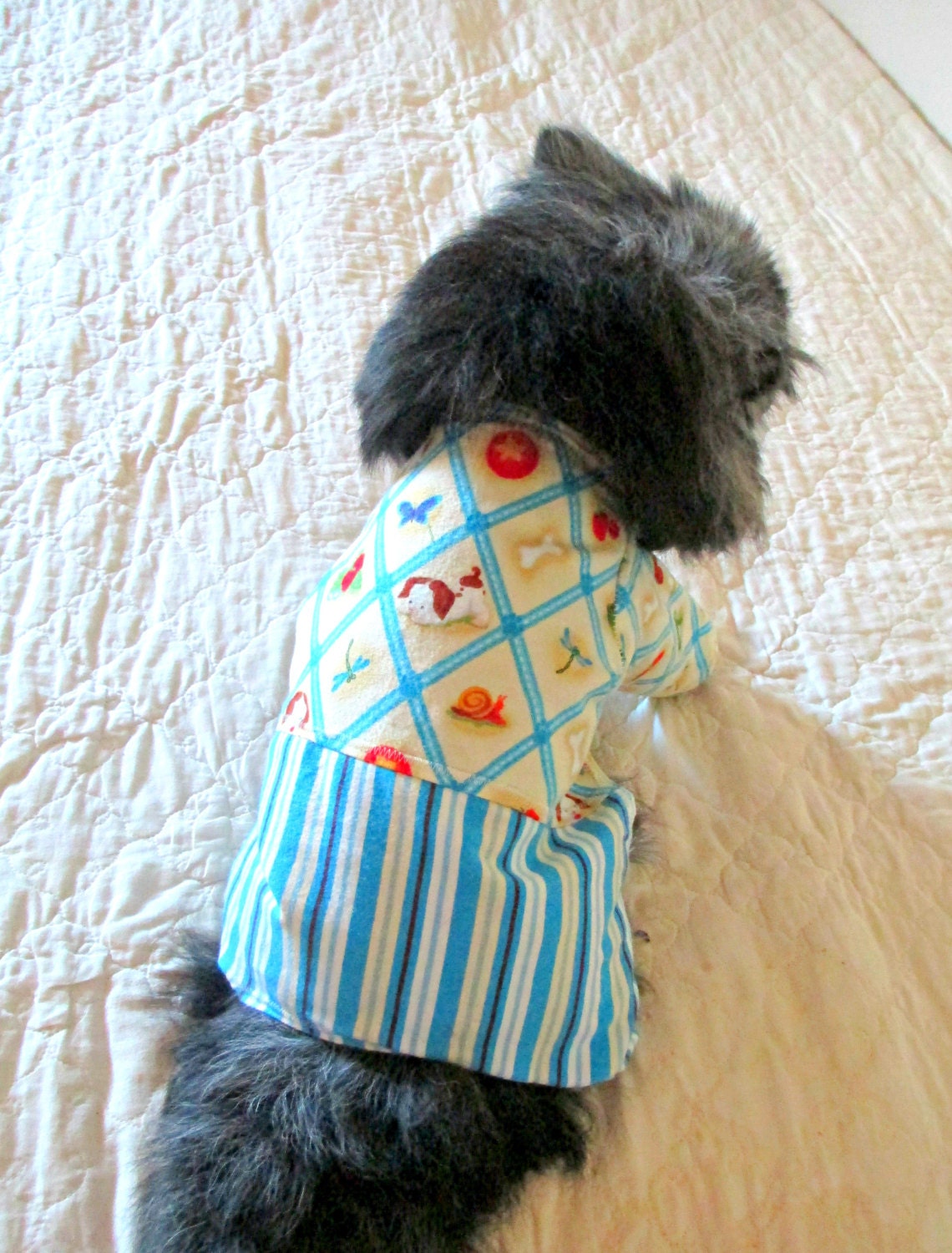 Small Canine's Pajamas Flannel Poky Little Puppy Print - Made to Order Multicolored for Pomeranian Size