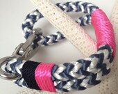 Blue & White Nautical Rope Bracelet with Pink and Navy Stripe with Stainless Steel Clasp