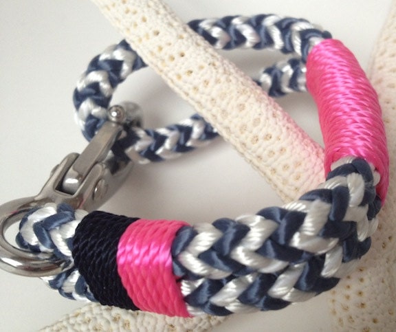 Blue & White Nautical Rope Bracelet with Pink and Navy Stripe with Stainless Steel Clasp