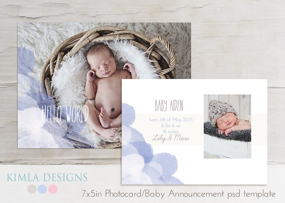 INSTANT DOWNLOAD Card Template, 7x5 in,Birth Announcement/Any Ocassion,,  psd template