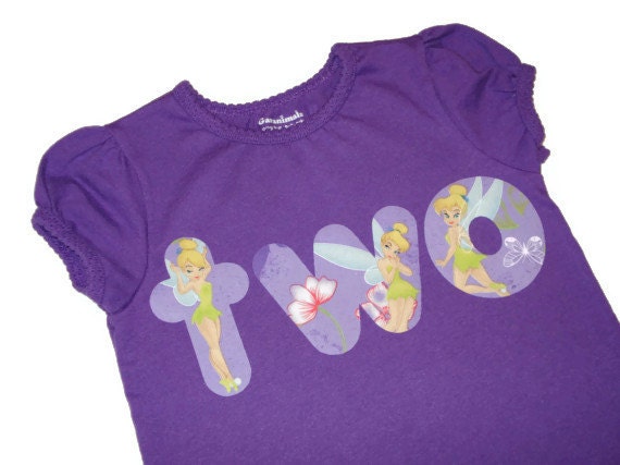 Tinker Bell Birthday Shirt, Custom Girls T-Shirt with Name or Number Word in Dora the Explorer Fabric, Kids/Childrens/Toddler/Baby Clothes