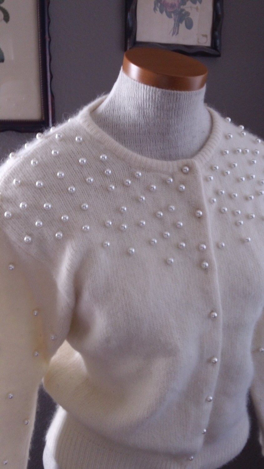 Vintage Fuzzy Angora Pearl Embellished Sweetheart By Companyv