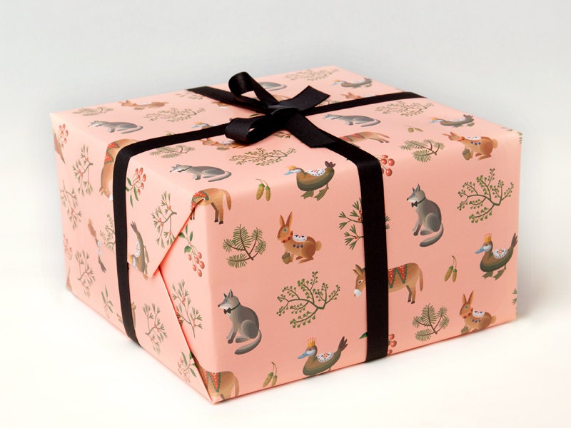 Farm Animals Wrapping Paper - Peach -